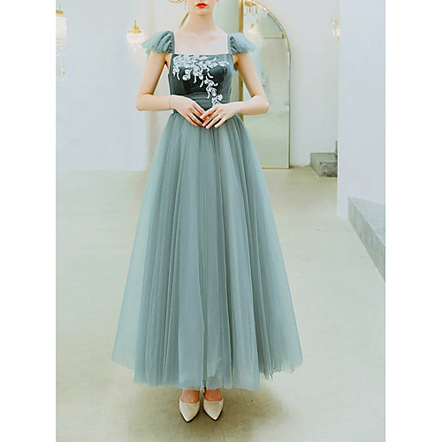 

A-Line Elegant Green Prom Formal Evening Dress Scoop Neck Sleeveless Floor Length Organza with Appliques 2020
