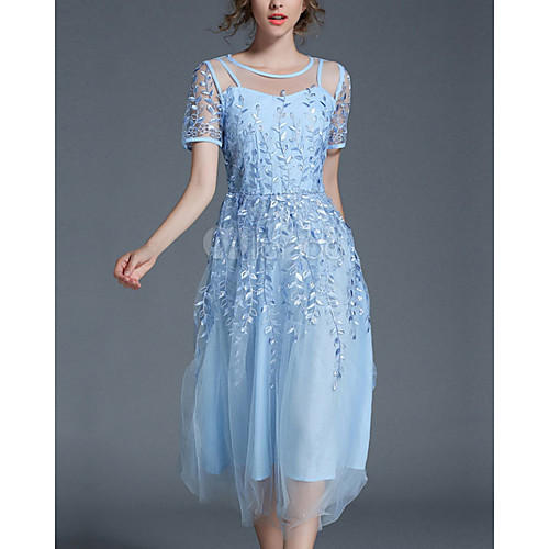 

A-Line Elegant Empire Engagement Prom Dress Illusion Neck Short Sleeve Ankle Length Chiffon with Appliques 2020