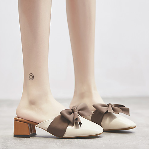 

Women's Clogs & Mules 2020 Spring & Summer Chunky Heel Square Toe Sexy Sweet Daily Party & Evening Bowknot Solid Colored PU Camel / Beige