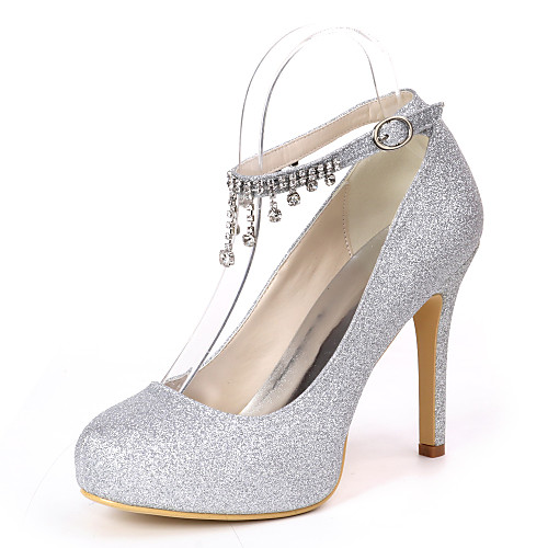 

Women's Wedding Shoes Spring / Summer Stiletto Heel Round Toe Minimalism Wedding Party & Evening Rhinestone / Sparkling Glitter Solid Colored Synthetics White / Light Purple / Champagne