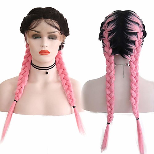 

Synthetic Lace Front Wig Box Braids Middle Part with Baby Hair Lace Front Wig Pink Ombre Long Ombre Pink Synthetic Hair 18-26 inch Women's Soft Adjustable Party Pink Ombre