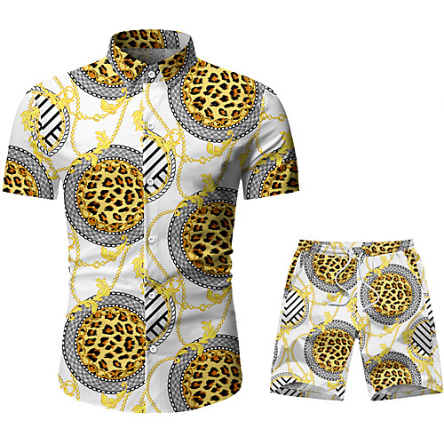

Men's Graphic Print Set Beach Tropical Holiday Going out Yellow / Short Sleeve