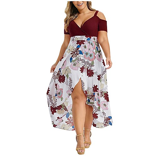 

Women's Sun Flower Sheath Dress - Short Sleeves Print Summer Elegant Boho 2020 Wine Black Blue XL XXL XXXL XXXXL XXXXXL