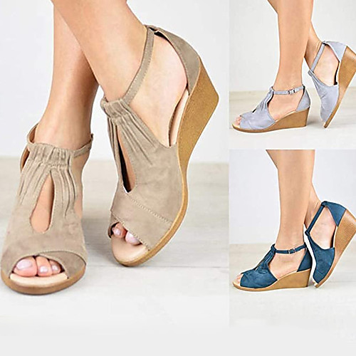 

Women's Sandals Wedge Sandals Summer Wedge Heel Open Toe Daily Suede Black / Beige / Dark Blue