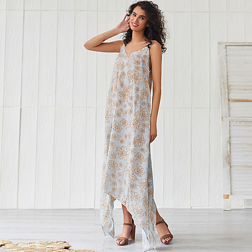 

Women's Swing Dress Maxi long Dress - Sleeveless Floral Print Summer Mumu Holiday Going out 2020 Light Blue S M L XL XXL