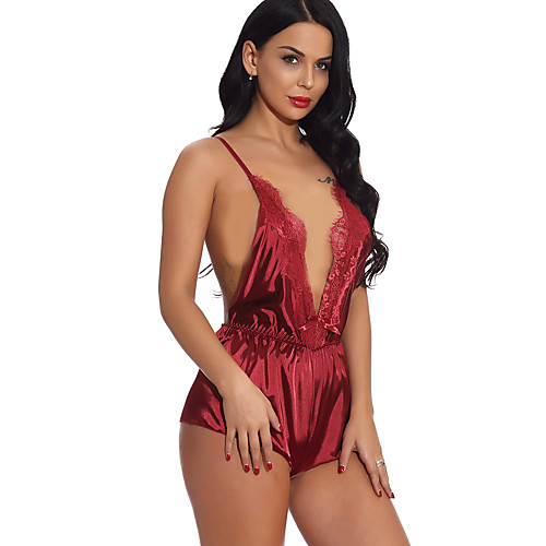 

Women's Lace / Backless Bodysuits Nightwear Solid Colored Wine Black Navy Blue S M L