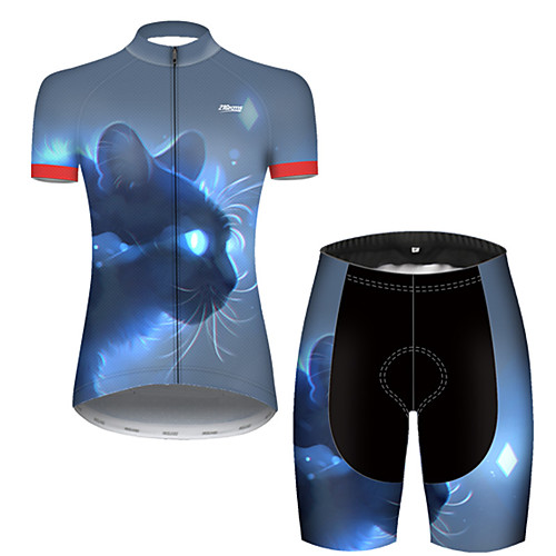 

21Grams Women's Short Sleeve Cycling Jersey with Shorts Nylon Polyester Black / Blue Galaxy Cat Animal Bike Clothing Suit Breathable Quick Dry Ultraviolet Resistant Reflective Strips Sweat-wicking