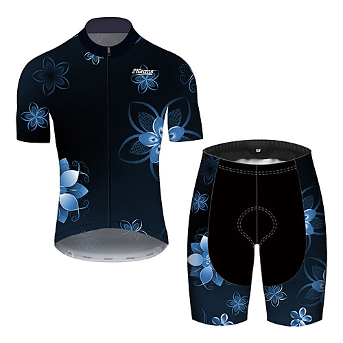 

21Grams Men's Short Sleeve Cycling Jersey with Shorts Black / Blue Floral Botanical Bike UV Resistant Quick Dry Sports Patterned Mountain Bike MTB Road Bike Cycling Clothing Apparel / Stretchy