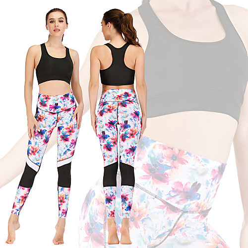 

Women's 2pcs Yoga Suit Print Black Running Fitness Gym Workout High Waist Sports Bra Leggings Clothing Suit Sport Activewear Quick Dry Butt Lift Tummy Control Stretchy
