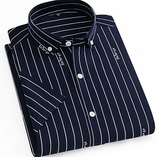 

Men's Shirt Striped Plaid Print Short Sleeve Daily Tops Navy Blue