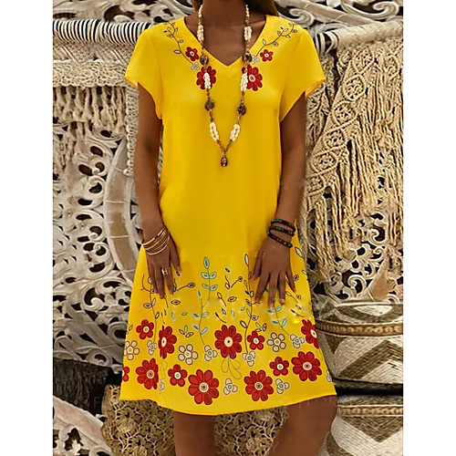 

Women's A-Line Dress Knee Length Dress - Short Sleeves Floral Summer Casual Mumu 2020 Yellow Gray S M L XL XXL XXXL