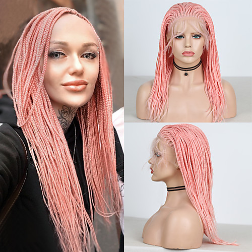 

Synthetic Lace Front Wig Box Braids Plaited Free Part with Baby Hair Lace Front Wig Pink Short Pink Synthetic Hair 14,16 inch Women's Soft Party Women Pink