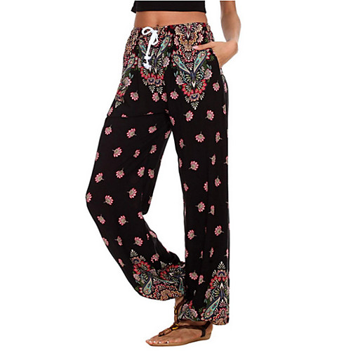 

Women's Basic Loose Chinos Pants - Print Black Red S / M / L