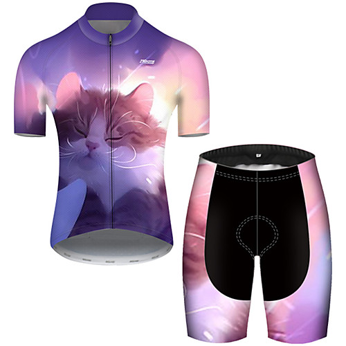 

21Grams Men's Short Sleeve Cycling Jersey with Shorts Polyester Violet Galaxy Cat Animal Bike Clothing Suit Breathable Quick Dry Ultraviolet Resistant Reflective Strips Sweat-wicking Sports Galaxy