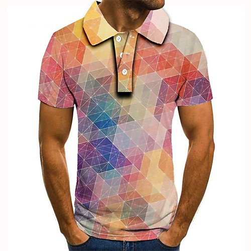 

Men's 3D Polo Basic Daily Shirt Collar Rainbow / Short Sleeve