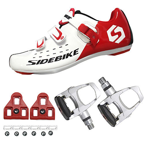 

SIDEBIKE Adults' Cycling Shoes With Pedals & Cleats Road Bike Shoes Carbon Fiber Cushioning Cycling Red and White Men's Cycling Shoes / Breathable Mesh