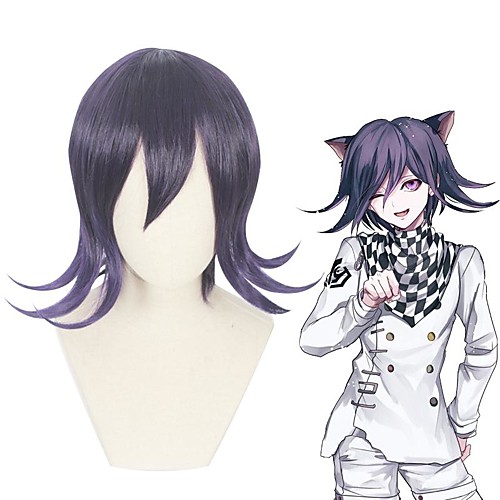 

Cosplay Costume Wig Cosplay Wig Ouma Kokichi Danganronpa V3 Curly With Bangs Wig Short Purple Synthetic Hair 14 inch Women's Anime Cosplay Best Quality Purple