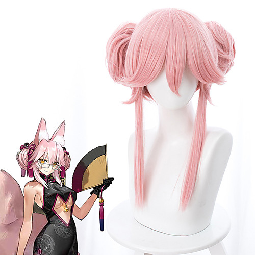 

Fate / Grand Order FGO Tamamo no Mae Cosplay Wigs Women's Asymmetrical With Ponytail 22 inch Heat Resistant Fiber kinky Straight Pink Adults' Anime Wig