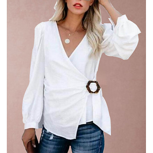 

Women's Solid Colored Criss Cross Shirt Daily V Neck White