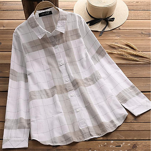 

Women's Plaid Loose Shirt - Cotton Daily White / Black / Gray