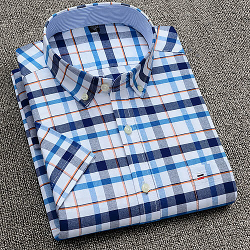 

Men's Shirt Plaid Print Short Sleeve Daily Tops Blue