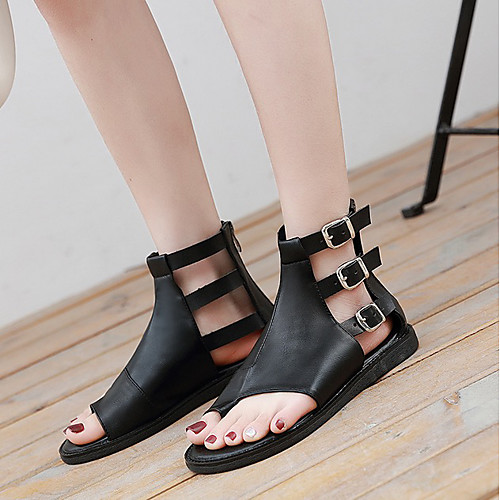 

Women's Sandals Summer Flat Heel Open Toe Daily PU Black