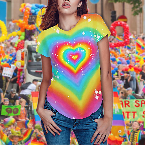 

Women's T-shirt Plus Size Graphic 3D Print Tops - Print Round Neck Loose Basic Daily Spring Summer Rainbow XS S M L XL 2XL 3XL 4XL 5XL 6XL / Going out