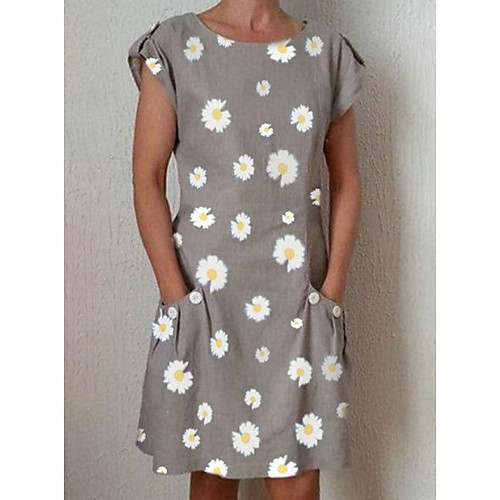 

Women's A-Line Dress Daisy Knee Length Dress - Short Sleeves Floral Summer Elegant 2020 Blue Gray S M L XL XXL XXXL