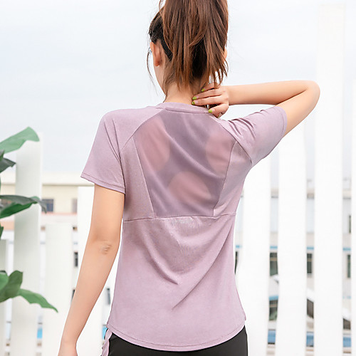 

Women's Mesh Mesh Running T-Shirt Workout Shirt Running Active Training Fitness Breathable Quick Dry Soft Sportswear Tee / T-shirt Top Short Sleeve Activewear Stretchy