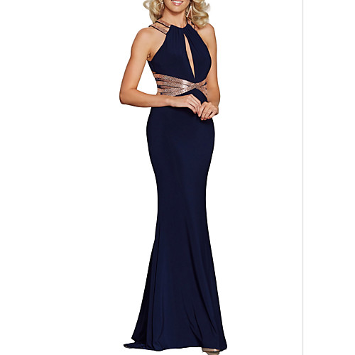 

Mermaid / Trumpet Halter Neck Floor Length Satin Bridesmaid Dress with Sequin / Ruching