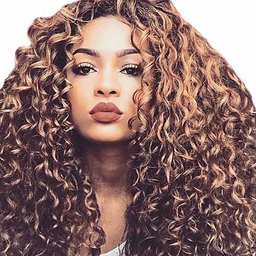 

Synthetic Wig Afro Curly Asymmetrical Wig Long Black sepia Synthetic Hair 26 inch Women's Cool curling Fluffy Black Brown