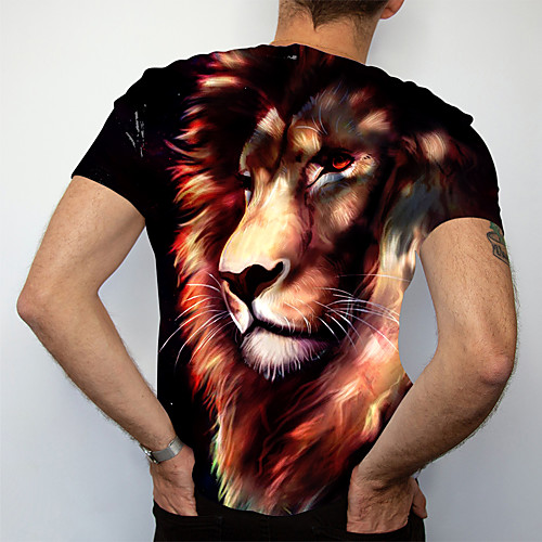 

Men's Graphic Animal Lion T-shirt Basic Elegant Daily Going out Brown