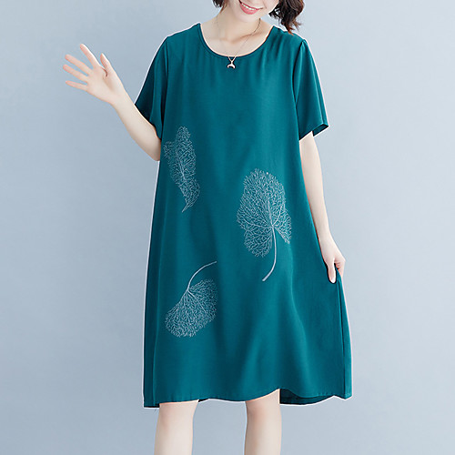 

Women's A Line Dress - Short Sleeves Print Spring Summer Vintage Chinoiserie Daily Weekend Loose 2020 Red Green M L XL XXL / Cotton