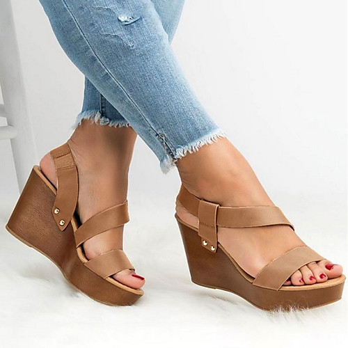 

Women's Sandals Summer Wedge Heel Peep Toe Daily PU Light Brown / Black / Gold