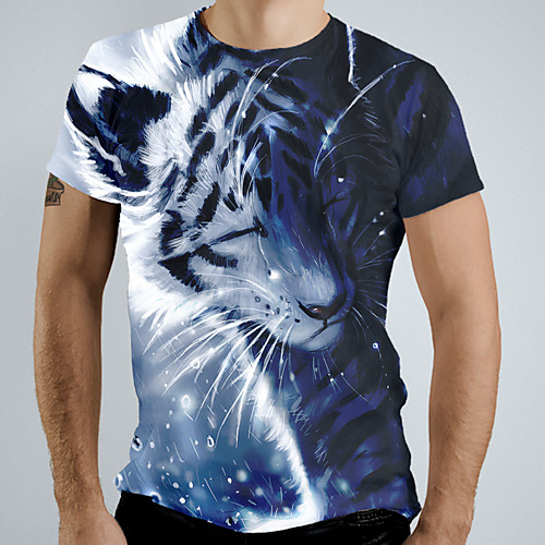 

Men's Graphic Animal Tiger T-shirt Basic Elegant Daily Going out Black