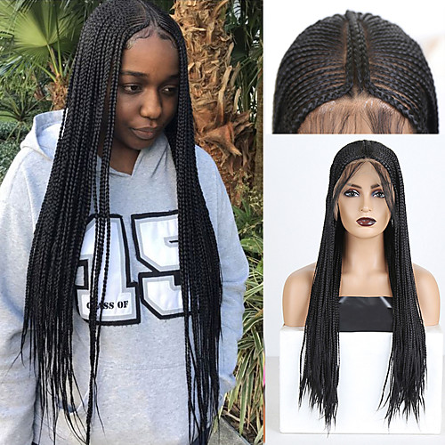 

Synthetic Lace Front Wig Box Braids Plaited Middle Part with Baby Hair Lace Front Wig Pink Long Black#1B Synthetic Hair 18 24 inch Women's Soft Party Women Black Pink