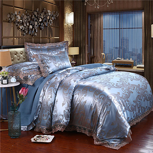 

European Lace Lace Satin Jacquard four-piece wedding double cotton quilt cover four-piece bedspread