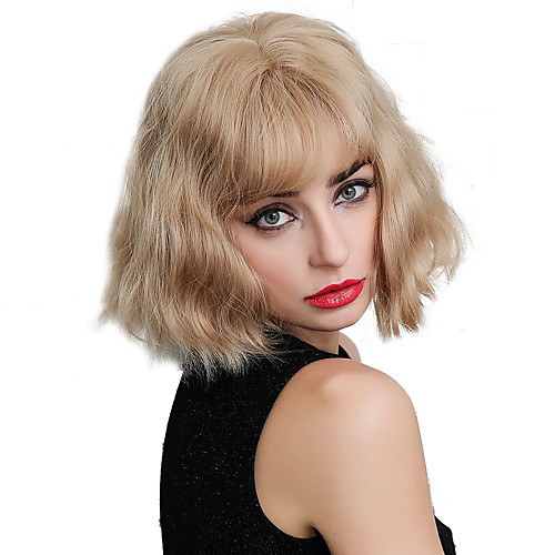 

Synthetic Wig Bangs Wavy Water Wave Side Part Neat Bang With Bangs Wig Blonde Short Blonde Synthetic Hair 12 inch Women's Cosplay Women Synthetic Blonde HAIR CUBE / African American Wig