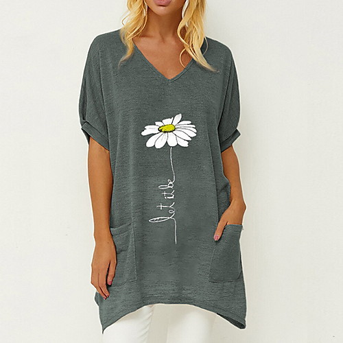 

Women's Floral T-shirt Daily V Neck Blue / Green / Gray
