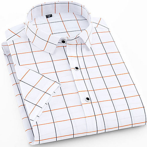 

Men's Plaid Print Shirt Daily Button Down Collar White / Short Sleeve