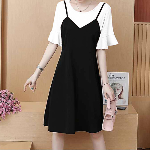 

Women's A Line Dress - Short Sleeves Color Block Summer Fall Casual Slim 2020 White Blushing Pink M L XL XXL XXXL