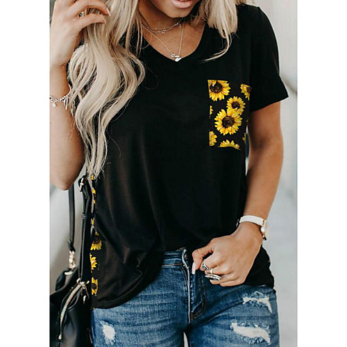 

Women's Floral Leopard T-shirt Daily Yellow / Gray