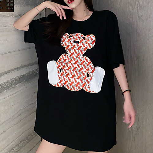 

Women's Cartoon Loose T-shirt Daily White / Black