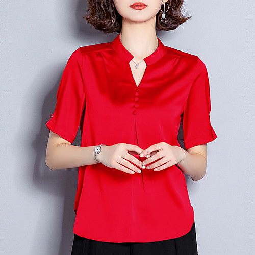 

Women's Solid Colored Shirt Daily Shirt Collar Wine / Red / Army Green / Beige