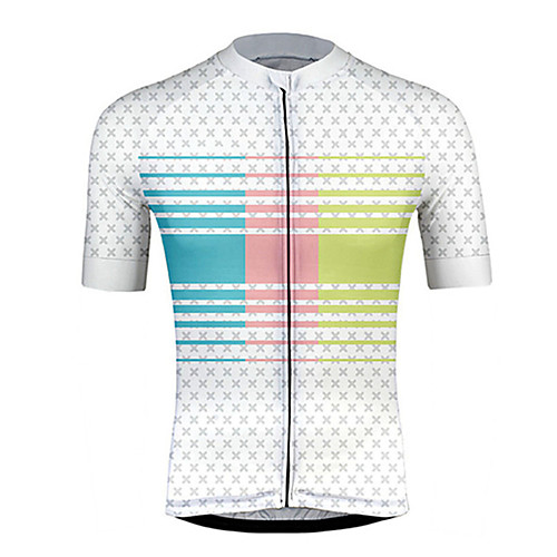 

21Grams Men's Short Sleeve Cycling Jersey Polyester Blue / White Stripes Patchwork Bike Jersey Top Mountain Bike MTB Road Bike Cycling UV Resistant Breathable Quick Dry Sports Clothing Apparel