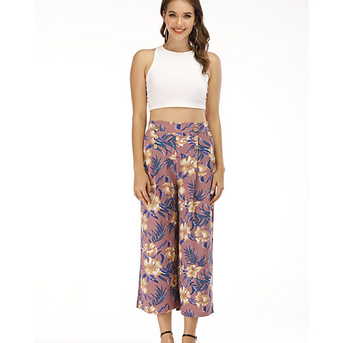 

Women's Basic Street chic Wide Leg Pants - Print Blushing Pink M / L / XL
