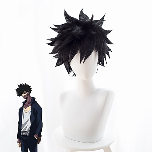 

My Hero Academia Boko No Hero Cosplay Wigs Men's Asymmetrical 11 inch Heat Resistant Fiber Curly Black Adults' Anime Wig