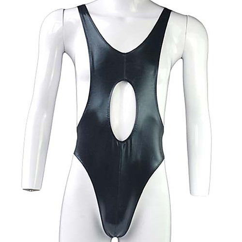 

Men's Cut Out Bodysuits Nightwear Solid Colored Black One-Size