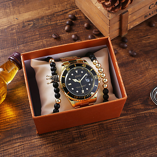 

Men's Dress Watch Quartz Stainless Steel Calendar / date / day Chronograph New Design Analog Casual Fashion - Gold Silver