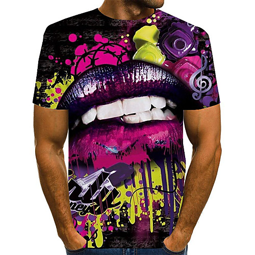 

Men's Plus Size Geometric 3D Print T-shirt Street chic Exaggerated Daily Going out Round Neck Rainbow / Short Sleeve